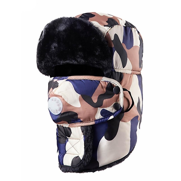 Dame og herre øreklaff Trapper camo lue Vinter varm Bomber Ushanka skilue med maske [HK] Orange Medium