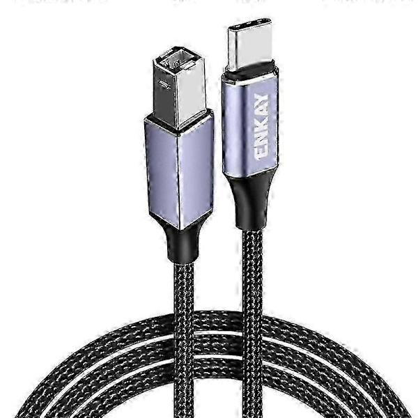 Længde: 2m ENKAY Type-C til USB 2.0 B printerkabel USB-C scanner nylonflettet ledning til computer bærbar [HK]