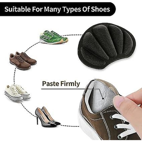 2 par självhäftande hälskydd för överdimensionerade skor, fotkuddar för kvinnor och män, tjocka innersulor mot blåsor för skor (svarta)([HK])