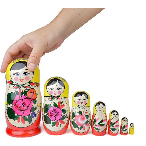 7 Perinteinen Matryoshka Classic Semjonov Yellow Style | Babushka puinen nukke lahjalelu[HK] 7 Piece. Yellow