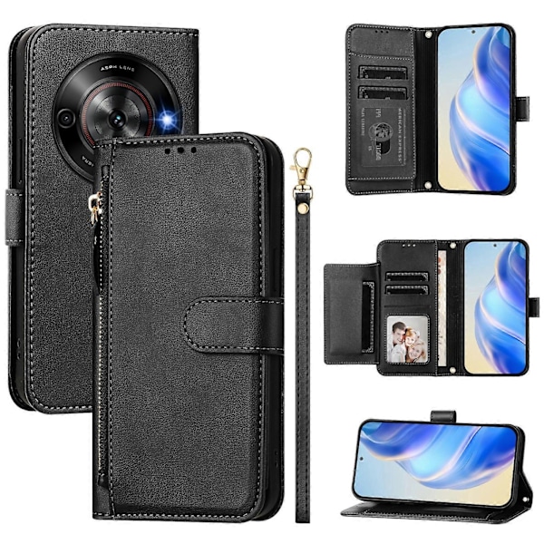 Plånboksfodral med dragkedja PU-läder för ZTE Blade A75 5G / Nubia Focus[HK] Black
