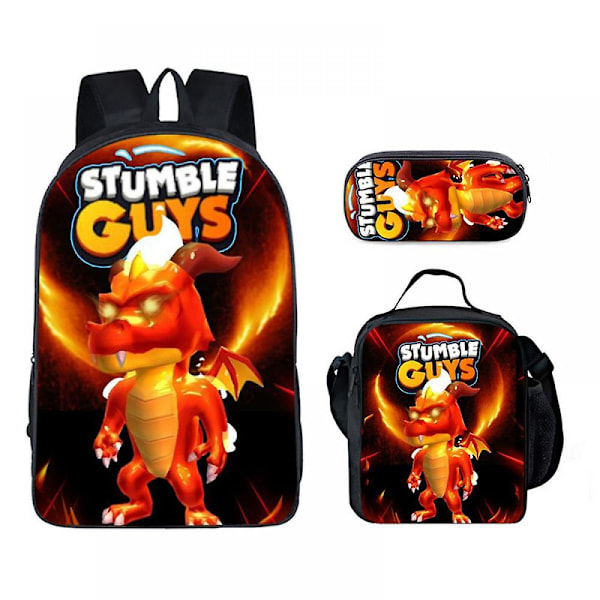 Anime Ryggsekk Stumble Guys Tenåring Skoleveske, Stumble Guys Tredelt Ryggsekk, Anime Datamaskin Skoleveske[HK] 1 Meal Bag