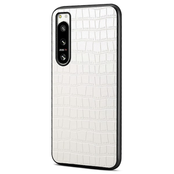 Skal för Sony Xperia 5 IV 5G Krokodiltextur Läder Anti-Repor Baksida [HK] White