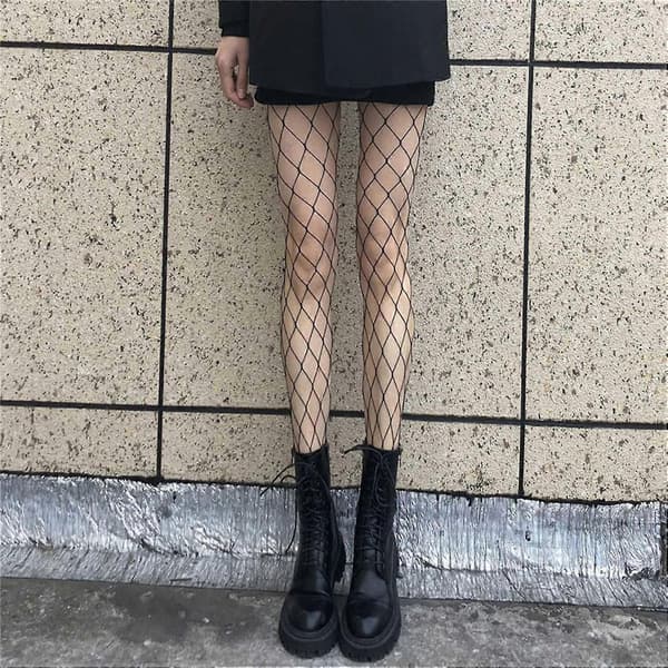 Fiskenett Strømper Ensfarget Hul Design Slankende Ben Myk Elastisk Dame Strømpebukse[HK] Matte Black
