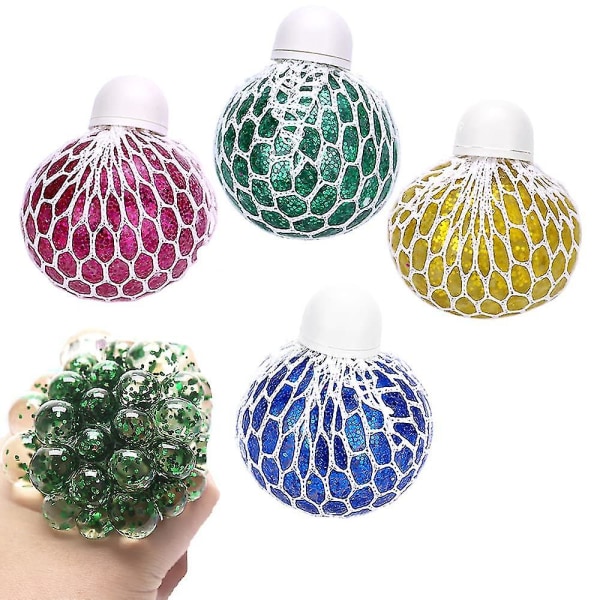 Klemmebold med net, pakke med 4 bløde mesh-bolde, klemmebold i net, glitter, stressbold fidget-legetøj, anti-stress-legetøj -gt[HK]