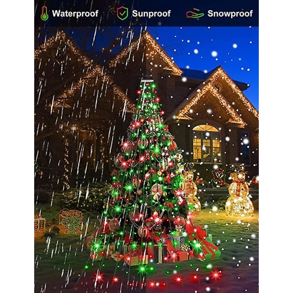 Julgransdekorationer Flerfärgade lampor, julslinga 280led 6,6 fot 8 rader vattenfallsträdlampor, vattentäta ljusslingor för utomhus och inomhusbruk