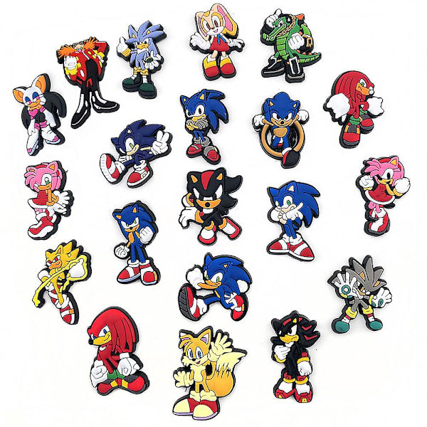 HKK  20 set söta tecknade Sonic Crocs sko blomma dekorativa spänne
