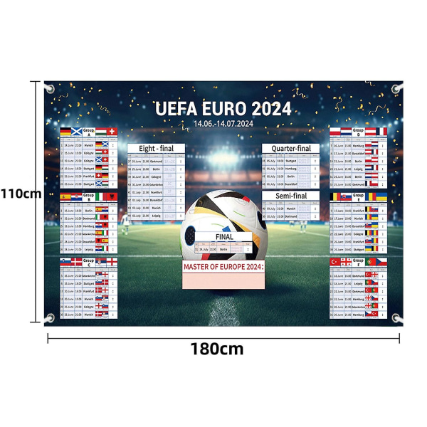 110 x 180 cm UEFA EURO 2024 Planlægger, 2024 Europamesterskab Vægkort med detaljer om alle hold, spillesteder, tidsplan for ægte fans[HK] Eastern United States time