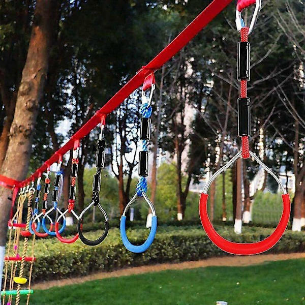 Børne Klatre Ringe Multifunktionel Gynge med Plastik Ringe Max Belastning: 120kg Ninja Klatre Ring Forhindringsbane Havegynge