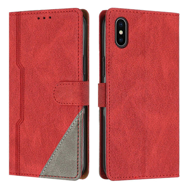 Fodral för iPhone X PU Läder Flip Folio Fodral med Korthållare Magnetisk Stängning Vikbart Ställ Kompatibelt med iPhone X Skal[HK] Red