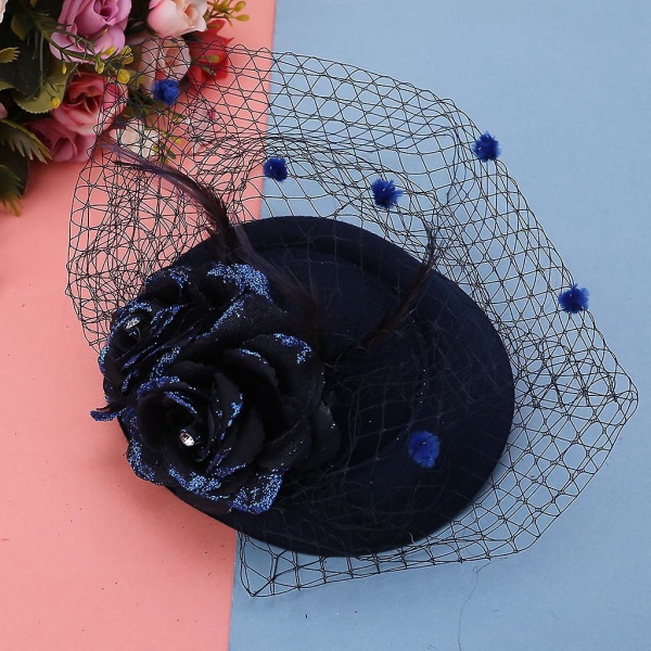 Glitter Pulver Konstgjord Rose Blomma Kvinnor Fascinators Pillbox Hat Tea Party Me