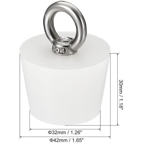 Konisk plugg, silikongummipropp 32 mm til 42 mm, solid badeplugg med ring for reagensrør, vannrør, avløpshull, hvit, 2 stk [HK]