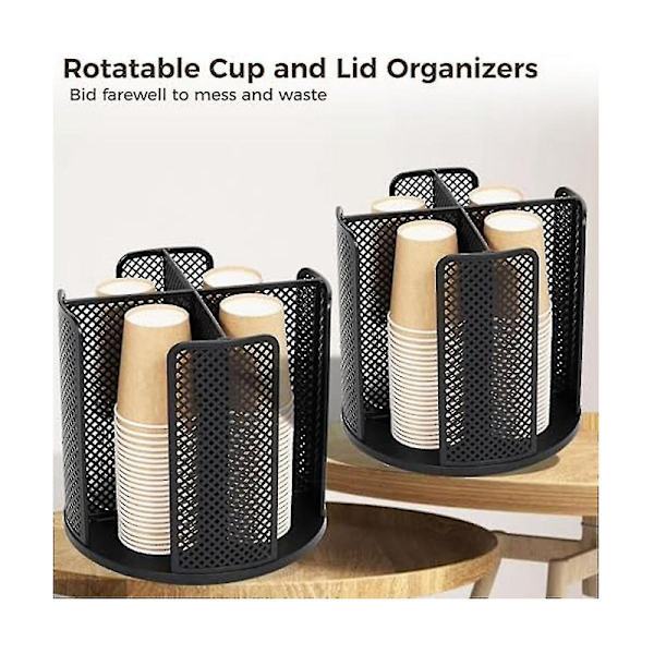 Roterende kop og låg-arrangør med 4 rum, kopdispenser, papirkopopbevaringsholder, til bordplade[HK]