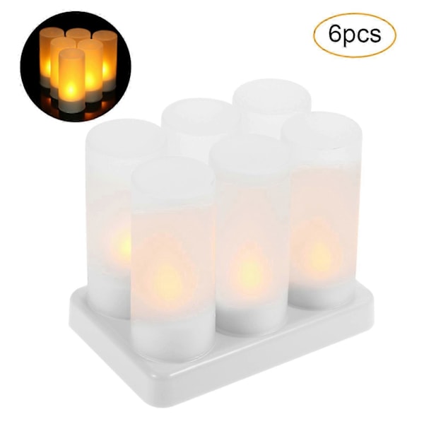 4kpl/setti Ladattavat LED Välkkyvät Liekittömät Tuikkukynttilät Himmeillä Kupeilla Latausalusta Keltainen Valo AC100-240V (HK:lla) 6-Pack - UK Plug