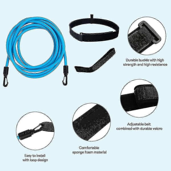 Træningssvømmebælte til pools - elastisk 3m/4m modstandssnor - God[HK] black 3m