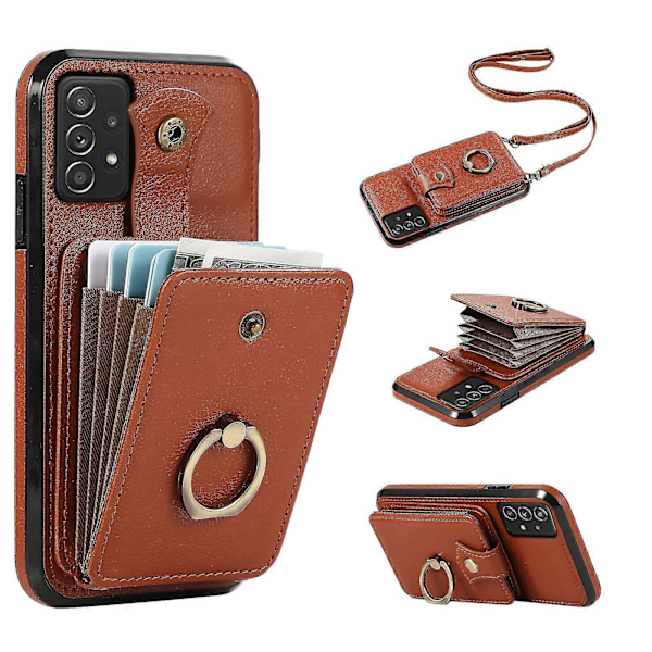 För Samsung Galaxy A52 4g / A52s 5g / A52 5g Fodral Korthållare PU Läder Telefonskal med Ställ [HK] Brown