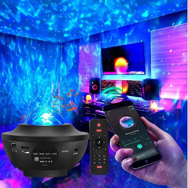 Musta tähtitaivas projektiovalo täystähti Bluetooth musiikkivalo Radiumlaser vesileimavalo salama ilmakehän projektori tähtitaivasvalo ([HK])