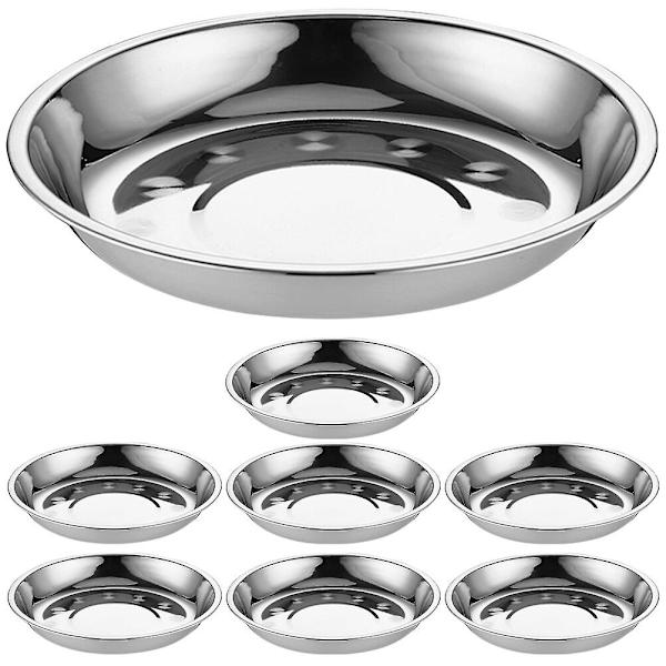 8 kpl ruostumattomasta teräksestä valmistetut pyöreät lautaset, pyöreät ruokalautasset, grilliastiat, ruoan tarjoilulautaset [HkkK] Silver 15.00X15.00X3.00CM
