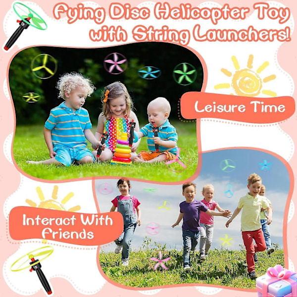 12 stk. Flyvende Tallerken Flyvende Disk Legetøj Helikopter Legetøj Disco Flyers Inkluderer 4 Snoraffyrere og 8 Flyvende Tallerken Flyvende Disk Affyrer [HK] 12