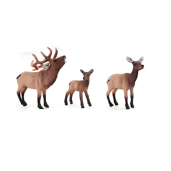 Realisttiska Vilda Djur Skogsdjur Figurer Älg Tjur, Ren, Sika Hjort Familj Figurer Leksakssats Tårta Toppar [HK] reindeer 3pcs