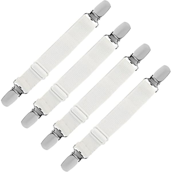 Elastisk lakansträckare, justerbar remfäste för lakan, sofflakan, strykbrädsöverdrag (vit, 4-pack)[HK]