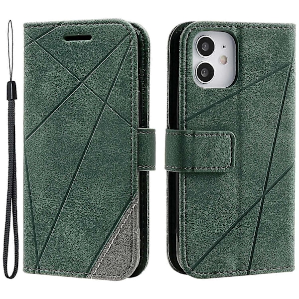 Plånboksfodral i Läder med Skin-touch Textur för iPhone 12 mini [HK] Style C Multicolor