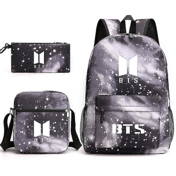 Bts Sama tyyli reppu Kolmiosainen setti Koululaukku[HK] star grey