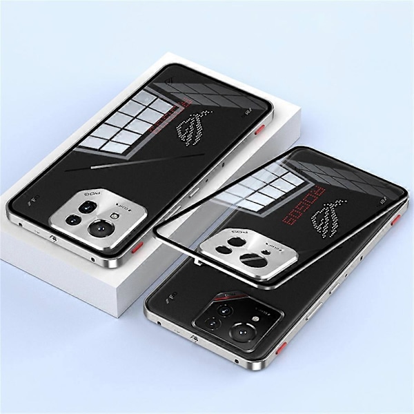 För Asus ROG Phone 9 Pro 5G Phone 9 5G Skal Metallram Härdat Glas Baksida Mobilskal med Slide[HK] Silver Multicolor