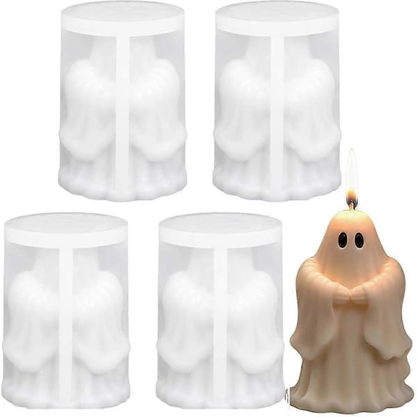 Halloween Spøgelse Silikone Lysforme, 4 stk. 3D Spøgelse Harpiksforme til Lysfremstilling, Sæbe, Aromaterapivoks [HK] White