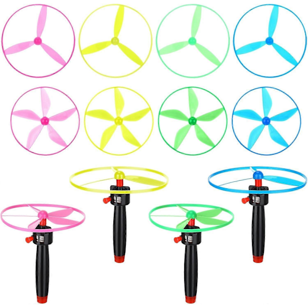 12 stk. Flyvende Tallerken Flyvende Disk Legetøj Helikopter Legetøj Disco Flyers Inkluderer 4 Snoraffyrere og 8 Flyvende Tallerken Flyvende Disk Affyrer [HK] 12