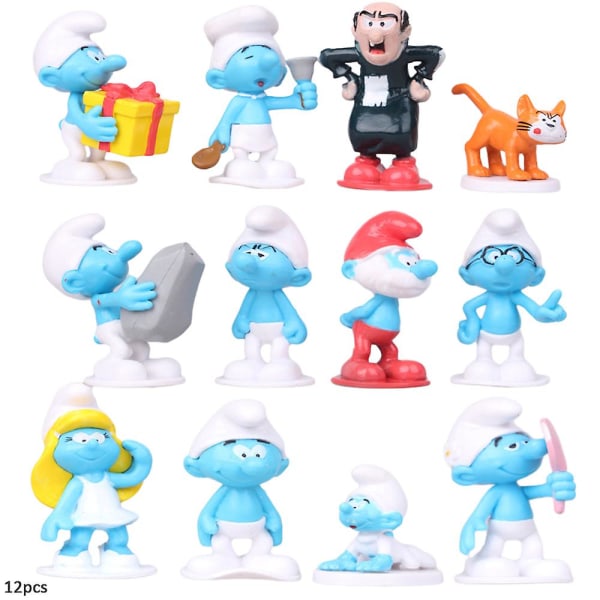 12 stk/sett Smurfene Figur Leke Modell Mini Figurer Sett Kake Topper Dekorasjon Fest Gave Tilbehør Gaver[HK]