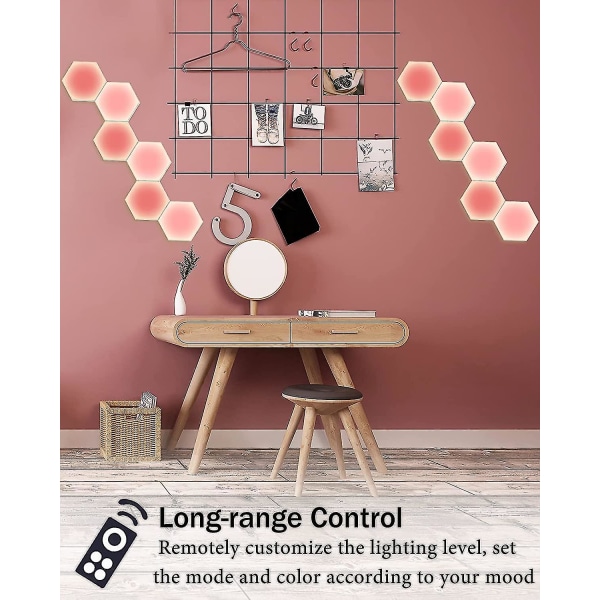 Hexagonljus med fjärrkontroll, smarta DIY Hexagon-vägglampor, dubbelkontroll Hexagonala ledljusväggpaneler med usb-ström