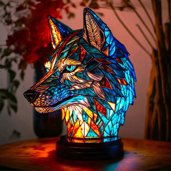 Animal Bordlampe Farvet Glas Natlampe Retro Skrivebordslamper Julegave 2024[HK] Wolf