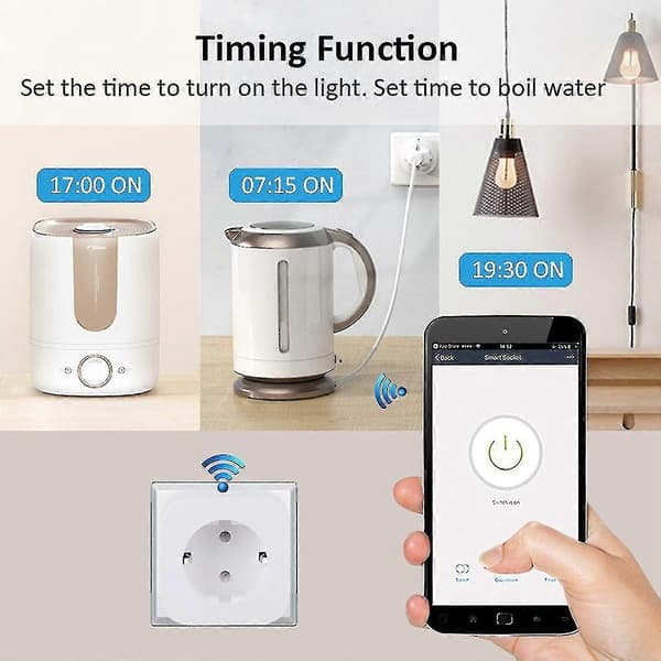 Tuya Smart Socket 16a Wifi Fjärrtimer Strömövervakare Fungerar med Google Home Smartlife App EU-kontakt [HK]