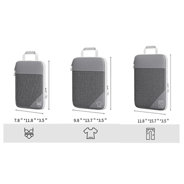 3 kpl Kannettavat laukut Matkalaukkujen kokoonpuristuva set mesh visuaalinen matkalaukkujen organizer , harmaa ([HK])