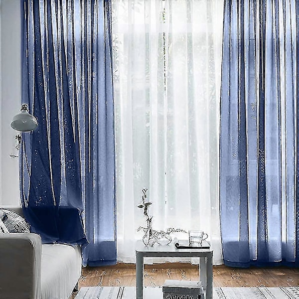 Harsokappa pitsireunuksella, pellavan näköinen, läpinäkyvä [HK] DarkBlue