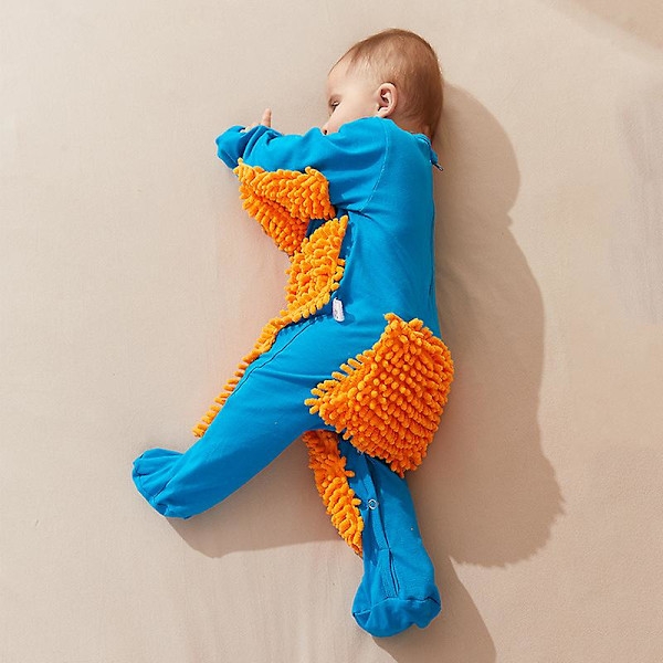 Baby Boys Girls Rengöringsmopp Romper Baby Mopp Kläder Långärmad Krypande Kläder Jumpsuit Bomull Spädbarn Mopp Kostym[HK] Bule Orange 85cm