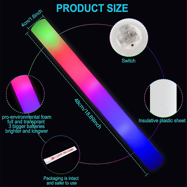 50 stk. Fargerike LED Skumlysstaver Multifunksjonell Blinkende Lys for Fest Halloween[HK] 50pcs