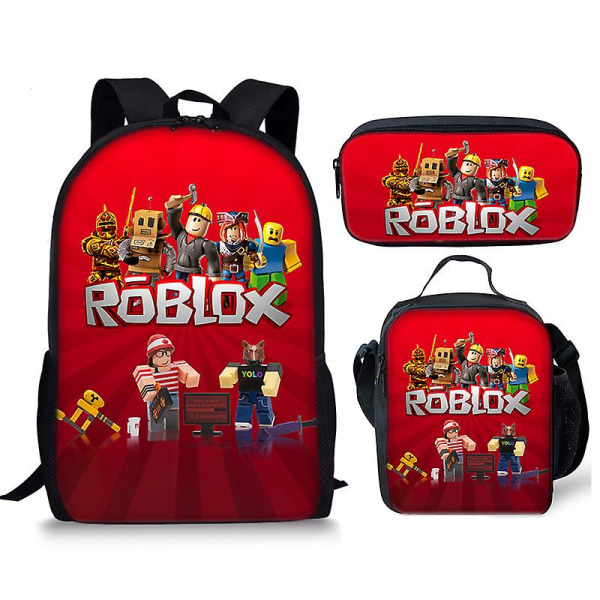 Tegneserie Roblox trykt skoleveske Barnas ryggsekk eller veske eller pennveske eller tredelt sett for gaver[HK] 3 Only a satchel