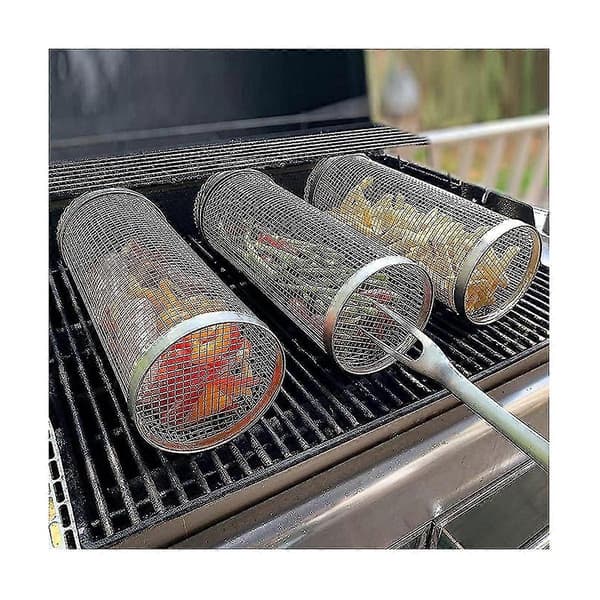3 st grillkorgar i rostfritt stål, rullande grillkorg, grillnät, bärbar grill [HK]