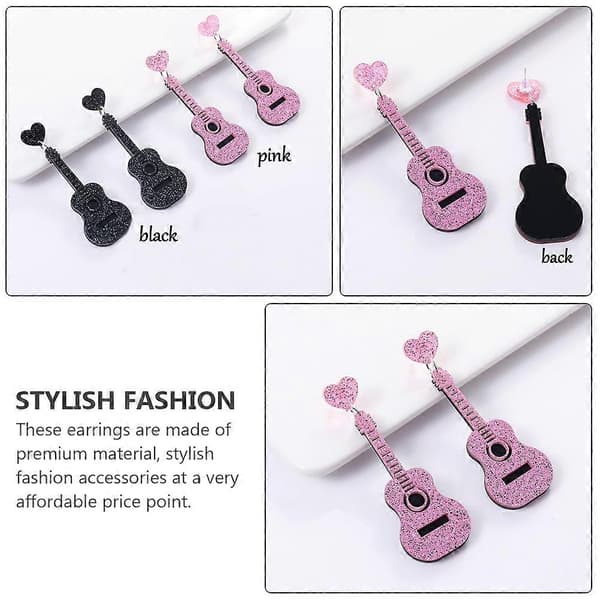 1 par lyserøde klassiske guitarøreringe til dekoration akryløreaccessories [HK]