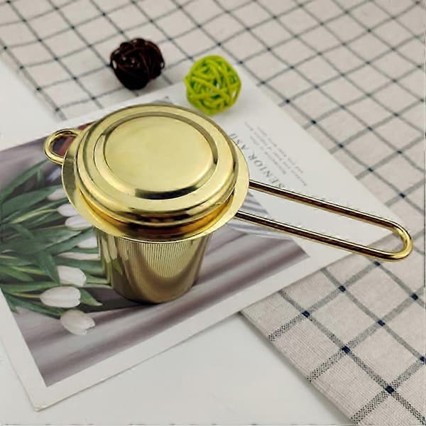 Te-infuser i rustfrit stål til hjemmebrug med håndtag (gylden) [HK]