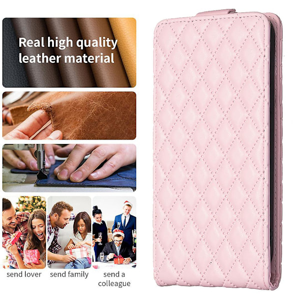 Smartphone-fodral för Nokia C32, Vertikalt Flip-Stativ Kortplatser Präglat Läder Telefonskal [HK] Pink