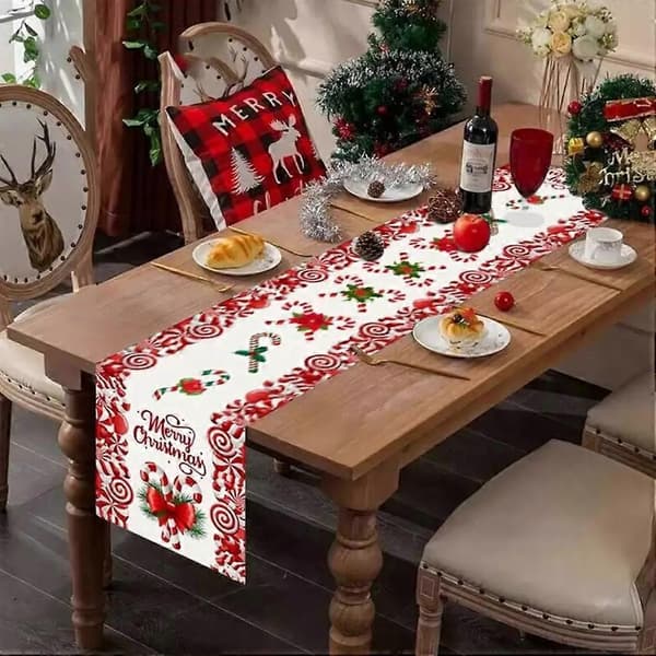 Julegodteristang Bordløper Stoff Rektangulær Duk Julebordløper[HK]