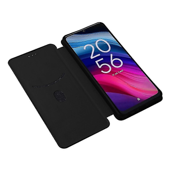 För TCL 505 Mobilskal Kolfibertextur Läder Magnetisk Stängning - WK[HK] Black