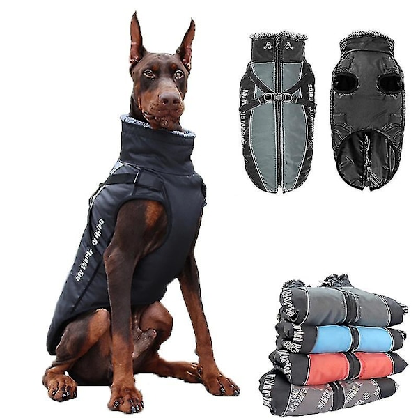 Klær for store hunder Vanntett Stor Hund Vestjakke Høst Vinter Varmt Pels Krage Kjæledyr Hund Frakk For Fransk Bulldog Wilma Hund Ns2[HK] Grey 6XL