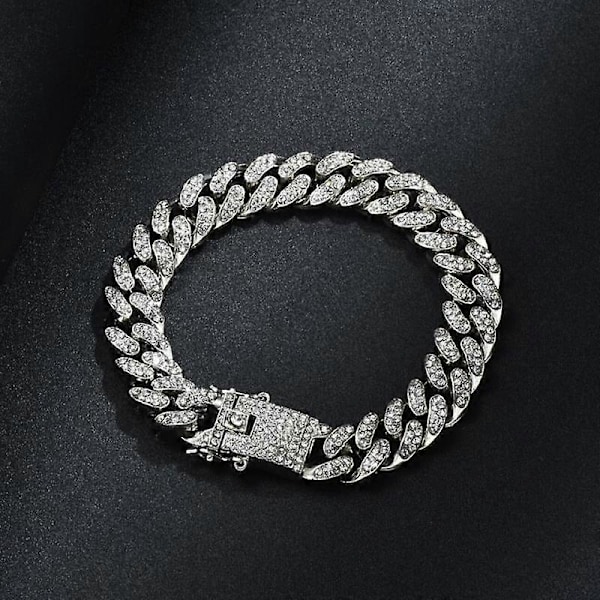 Barsinfi pol Guldkæde Ur og Armbånd Kæde Miami Curb Imitation Diamant Indlejret Smykker CZ til Mænd[HK] Color Silver Bracelet