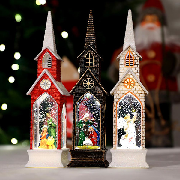 Julekirke vindlyktlys dekorativ julelampe ornament for bordplate skap[HK]