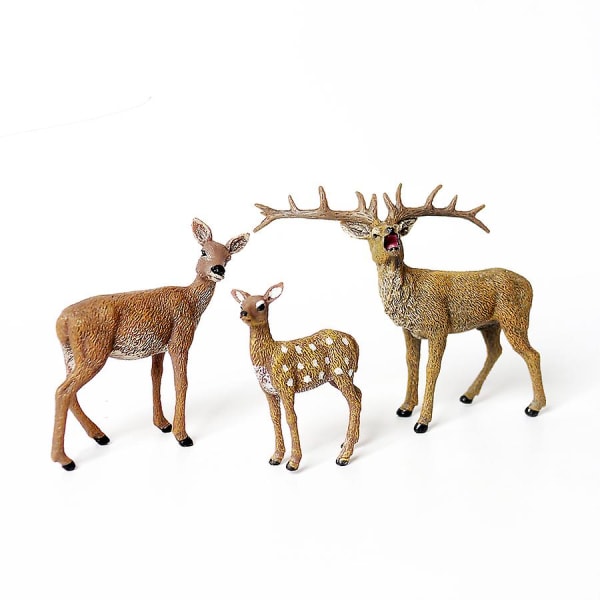 Realistisk Wild Life Dyr Woodland Creatures Figur Elg Okse, Reinsdyr,sika Hjort Familiefigurer Lekesett Leker Cake Toppers[HK] deer B 3pcs