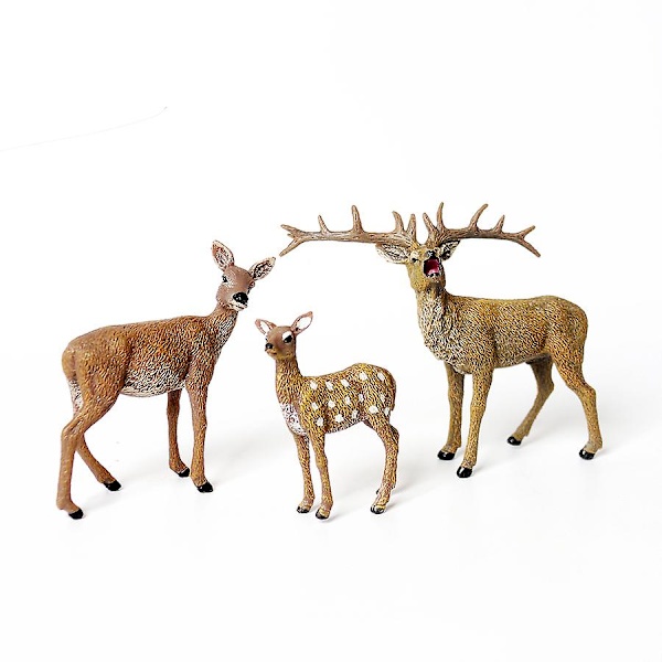 Realisttiska Vilda Djur Skogsdjur Figurer Älg Tjur, Ren, Sika Hjort Familj Figurer Leksakssats Tårta Toppar [HK] deer B 3pcs